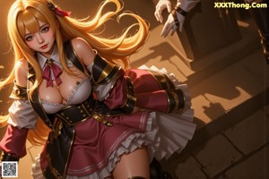 Anime girl with long blonde hair wearing a maid outfit.