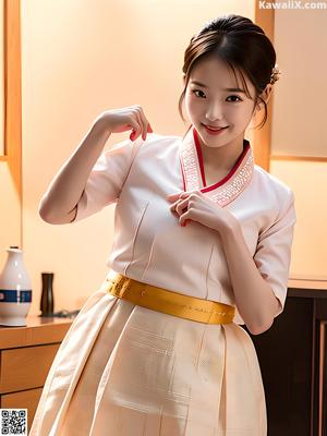 A woman in a white dress posing for a picture.